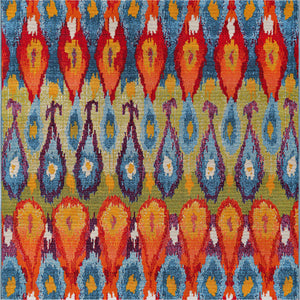 Unique Loom Outdoor Modern Ikat Machine Made Ikat Rug Multi, Burgundy/Gold/Green/Navy Blue/Orange/Red/Olive 5' 4" x 6' 1"