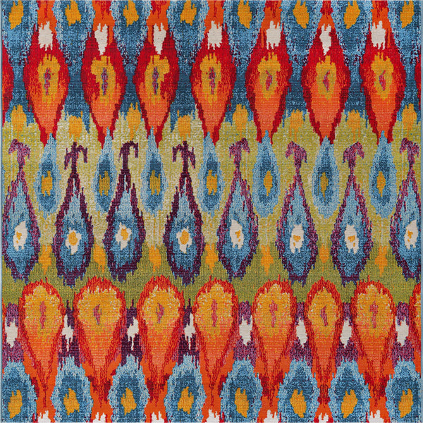 Unique Loom Outdoor Modern Ikat Machine Made Ikat Rug Multi, Burgundy/Gold/Green/Navy Blue/Orange/Red/Olive 5' 4" x 6' 1"