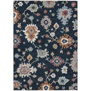 HomeRoots 9' Elegant Floral Washable Area Rug in Black, Blue & Ivory - Durable for Indoor & Outdoor Spaces 9' X 12' 584978