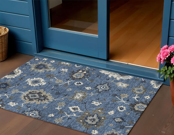 Homeroots 3' Artichoke Green Floral Washable Area Rug – Perfect For Indoor Or Outdoor Spaces, Durable & Stylish 3' X 5' Polyester 584980