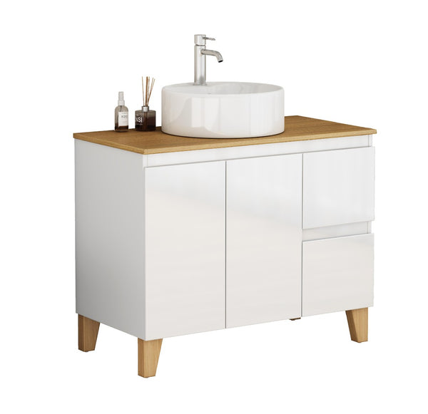 English Elm 36-inch Glossy White Bathroom Vanity with Ceramic Sink Soft Close Drawers Minimalist W3151S00071