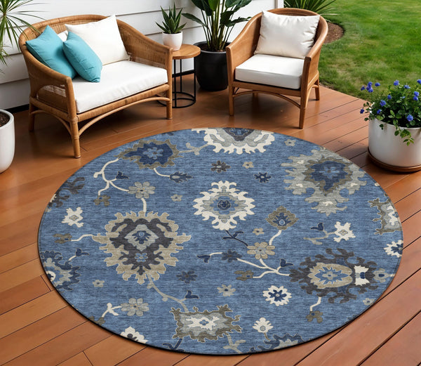 Homeroots 3' Artichoke Green Floral Washable Area Rug – Perfect For Indoor Or Outdoor Spaces, Durable & Stylish 8' Round Polyester 584982
