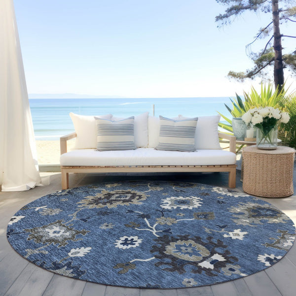 Homeroots 3' Artichoke Green Floral Washable Area Rug – Perfect For Indoor Or Outdoor Spaces, Durable & Stylish 8' Round Polyester 584982