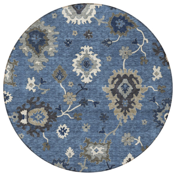 Homeroots 3' Artichoke Green Floral Washable Area Rug – Perfect For Indoor Or Outdoor Spaces, Durable & Stylish 8' Round Polyester 584982