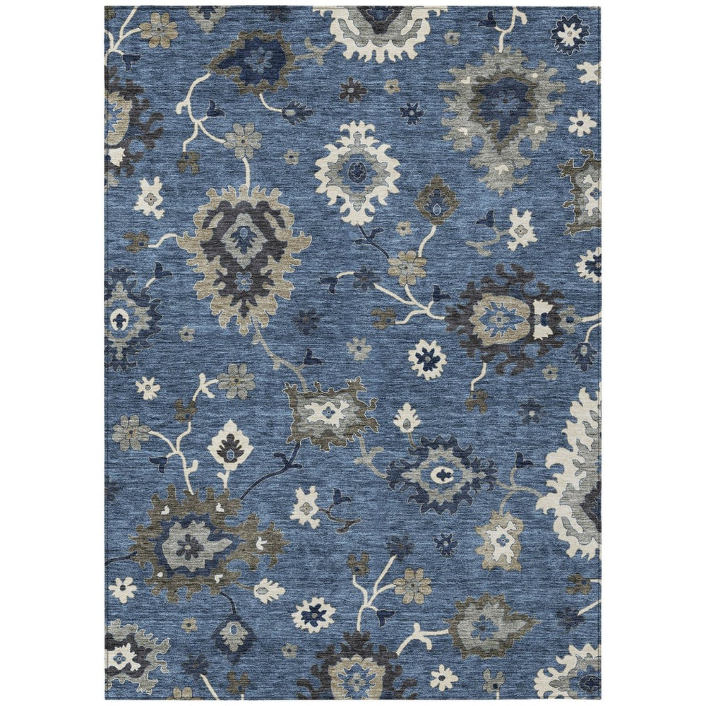 HomeRoots 9' Floral Washable Area Rug in Blue Gray and White for Indoor Outdoor Use - Durable and Stylish 9' X 12' 584984