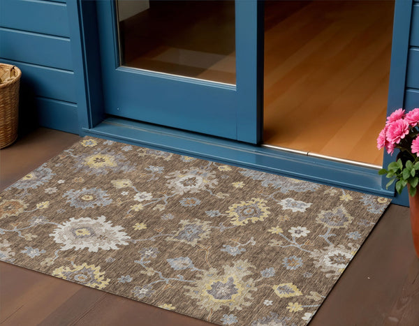 Homeroots 3' Artichoke Green Floral Washable Area Rug – Perfect For Indoor Or Outdoor Spaces, Durable & Stylish 3' X 5' Polyester 584986