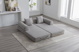 English Elm UNITED modular foldable sofa with metal frame, corduroy upholstery, side pocket & quick assembly convenience Light Gray W1568P374133