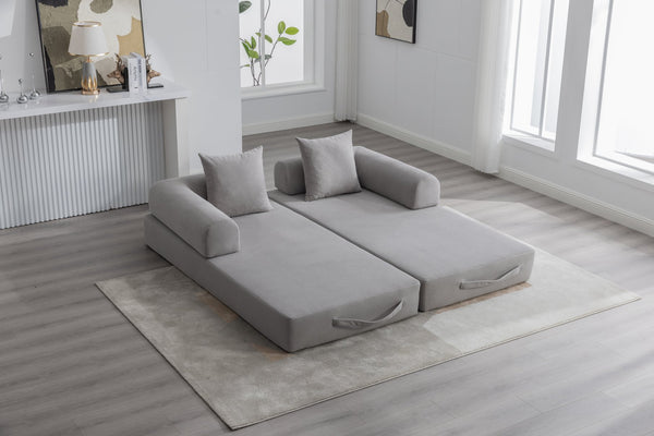 English Elm UNITED modular foldable sofa with metal frame, corduroy upholstery, side pocket & quick assembly convenience Light Gray W1568P374133