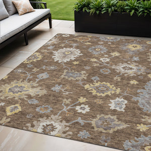 Homeroots 3' Artichoke Green Floral Washable Area Rug – Perfect For Indoor Or Outdoor Spaces, Durable & Stylish 5' X 8' Polyester 584987