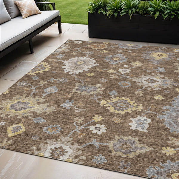 Homeroots 3' Artichoke Green Floral Washable Area Rug – Perfect For Indoor Or Outdoor Spaces, Durable & Stylish 5' X 8' Polyester 584987