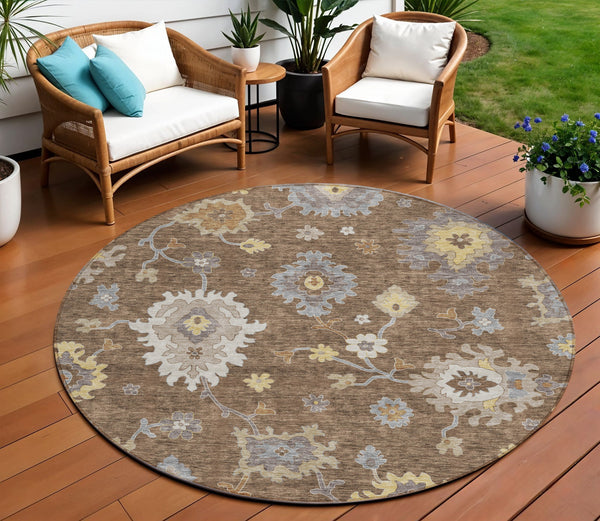 Homeroots 3' Artichoke Green Floral Washable Area Rug – Perfect For Indoor Or Outdoor Spaces, Durable & Stylish 8' Round Polyester 584988
