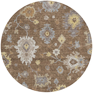Homeroots 3' Artichoke Green Floral Washable Area Rug – Perfect For Indoor Or Outdoor Spaces, Durable & Stylish 8' Round Polyester 584988