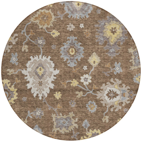 Homeroots 3' Artichoke Green Floral Washable Area Rug – Perfect For Indoor Or Outdoor Spaces, Durable & Stylish 8' Round Polyester 584988