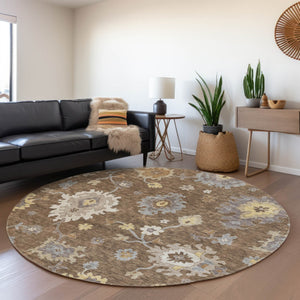 Homeroots 3' Artichoke Green Floral Washable Area Rug – Perfect For Indoor Or Outdoor Spaces, Durable & Stylish 8' Round Polyester 584988