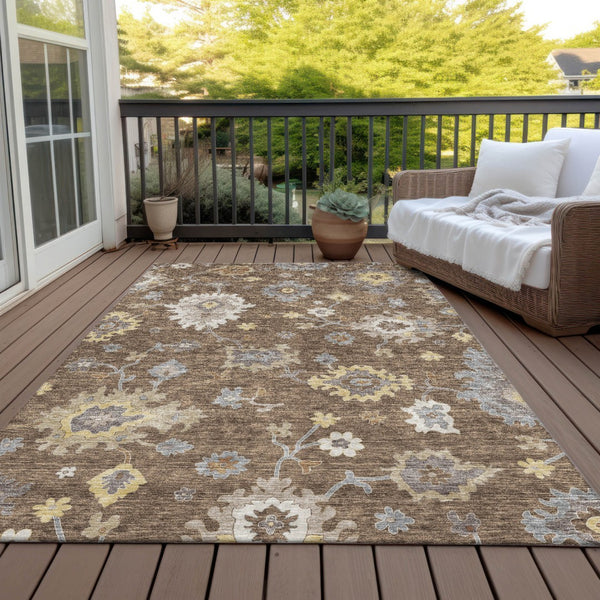 Homeroots 3' Artichoke Green Floral Washable Area Rug – Perfect For Indoor Or Outdoor Spaces, Durable & Stylish 8' X 10' Polyester 584989