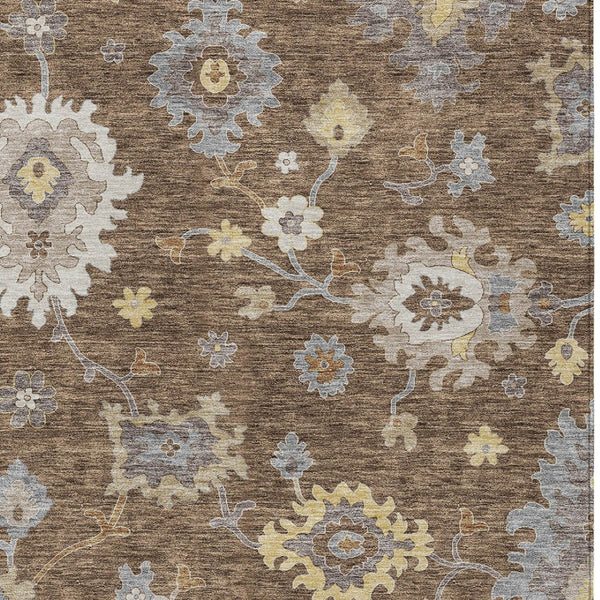 Homeroots 3' Artichoke Green Floral Washable Area Rug – Perfect For Indoor Or Outdoor Spaces, Durable & Stylish 8' X 10' Polyester 584989