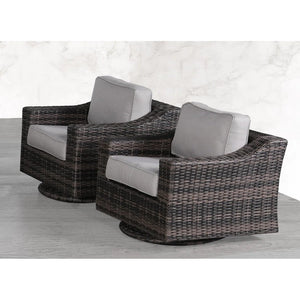 English Elm LSI Swivel Patio Chair Set of 2 — 360° Rotating HDPE Wicker, Rust‑Resistant Aluminum, Plush Cushions B120S00059