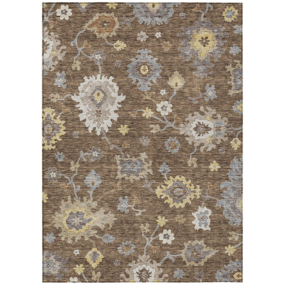 HomeRoots 9' Chocolate Taupe and White Floral Indoor-Outdoor Area Rug for Stylish, Durable Living Spaces 9' X 12' 584990