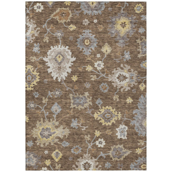 HomeRoots 9' Chocolate Taupe and White Floral Indoor-Outdoor Area Rug for Stylish, Durable Living Spaces 9' X 12' 584990