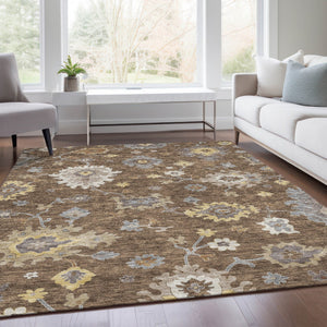 Homeroots 3' Artichoke Green Floral Washable Area Rug – Perfect For Indoor Or Outdoor Spaces, Durable & Stylish 10' X 14' Polyester 584991