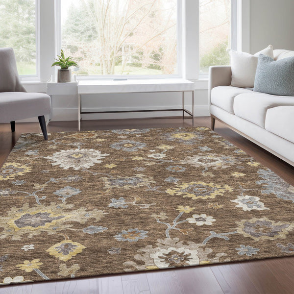 Homeroots 3' Artichoke Green Floral Washable Area Rug – Perfect For Indoor Or Outdoor Spaces, Durable & Stylish 10' X 14' Polyester 584991