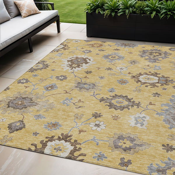 Homeroots 3' Artichoke Green Floral Washable Area Rug – Perfect For Indoor Or Outdoor Spaces, Durable & Stylish 5' X 8' Polyester 584993