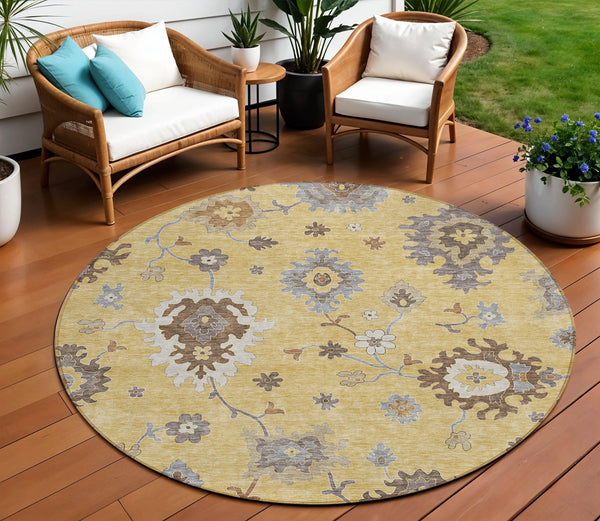 Homeroots 3' Artichoke Green Floral Washable Area Rug – Perfect For Indoor Or Outdoor Spaces, Durable & Stylish 8' Round Polyester 584994