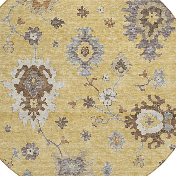 Homeroots 3' Artichoke Green Floral Washable Area Rug – Perfect For Indoor Or Outdoor Spaces, Durable & Stylish 8' Round Polyester 584994