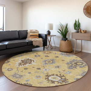Homeroots 3' Artichoke Green Floral Washable Area Rug – Perfect For Indoor Or Outdoor Spaces, Durable & Stylish 8' Round Polyester 584994
