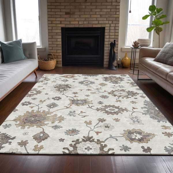 Homeroots 3' Artichoke Green Floral Washable Area Rug – Perfect For Indoor Or Outdoor Spaces, Durable & Stylish 5' X 8' Polyester 584999