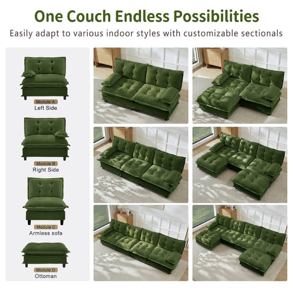 English Elm 77 Inch Cloud Loveseat Modular Chenille Sofa with Lattice Cushions for Any Room Green W714S01717