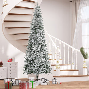 English Elm Homcom 9Ft Slim Snow-Flocked Pine Christmas Tree With Realistic Branches & Easy Setup For Tight Spaces W2225P229295