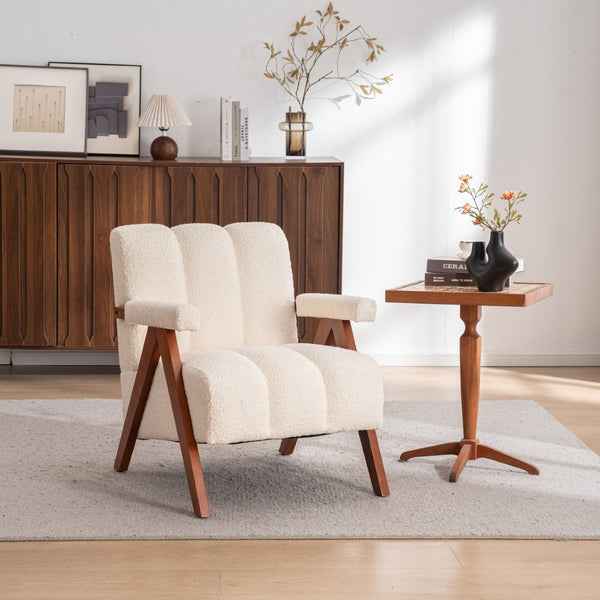 English Elm Mid-century Modern Chenille Accent Chair Cloud Silhouette Oak Frame Living Room Lounge W1170P425382
