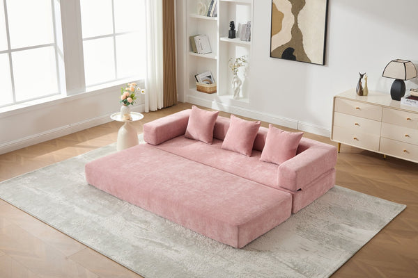 English Elm UNITED Folding Sofa Bed with Removable Cover Zipper, Chenille Memory Foam Sleeper for Small Spaces Pink W1568P293810