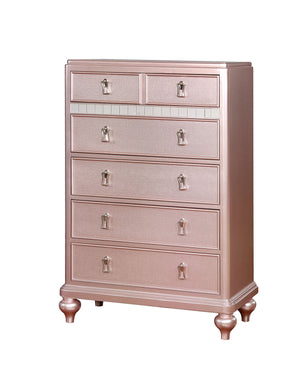 English Elm Contemporary Chic Chest with Gold Accents, Acrylic Trim, Metal Bracket Legs and Dust‑Proof Drawers Rose Gold 21 L x 39 W x 52 H B2741P372223