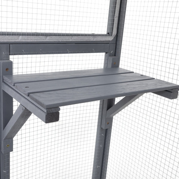 English Elm Outdoor Cedar Cat Enclosure with Polycarbonate Roof Three Platforms and Galvanized Mesh Run W2181P356206