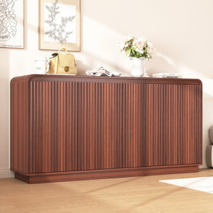 English Elm Black Fluted Wave Door Media Console with Built-in Power Outlet and Adjustable Shelving Walnut W409P452058