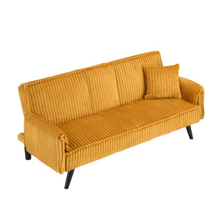 English Elm Minimalist Corduroy Reclining Sofa with Convertible Flat Sleeper and Cup Holder Orange W3356P421778