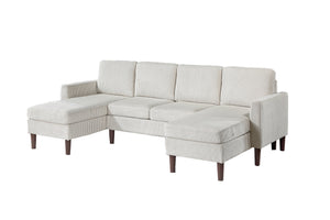 English Elm 3-Piece Corduroy Sectional with Dual Chaises and Tapered Legs for Modern Comfort and Stylish Lounge Beige 18 L x 47 W x 58 H B089P296903