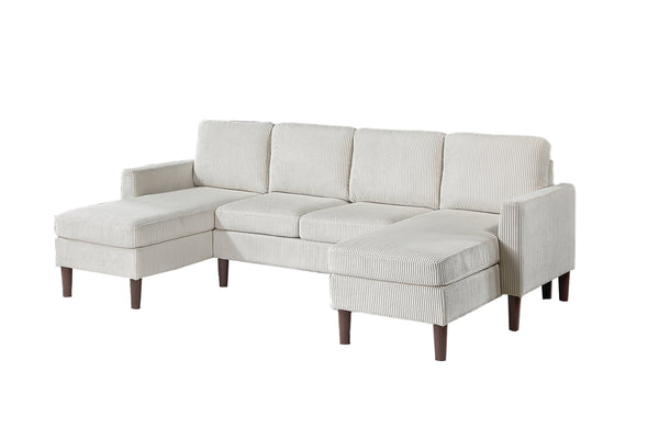 English Elm 3-Piece Corduroy Sectional with Dual Chaises and Tapered Legs for Modern Comfort and Stylish Lounge Beige 18 L x 47 W x 58 H B089P296903