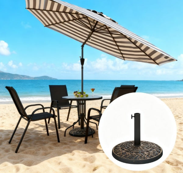 English Elm Umbrella Stand Resin Concrete Base with Lotus Relief Bronze Finish for Patio Decks T3971P426801