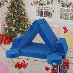 English Elm 10 Piece Modular Foam Play Couch Set Soft Frameless Sectional for Bedroom Playroom Blue T5880P493406