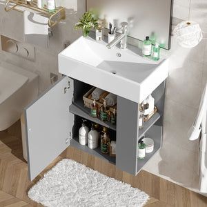 English Elm 21.6" Modern Floating Bathroom Vanity With Ceramic Sink - Stylish Space-Saving Design & Storage N729P170388E