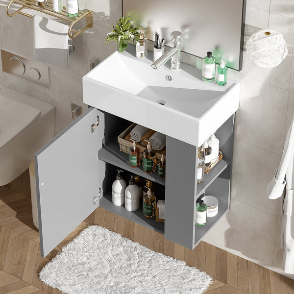 English Elm 21.6" Modern Floating Bathroom Vanity With Ceramic Sink - Stylish Space-Saving Design & Storage N729P170388E