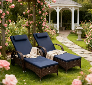 English Elm Adjustable Pe Rattan Outdoor Chaise Lounge with Wheels Cushion and Resort Style T3971P418340