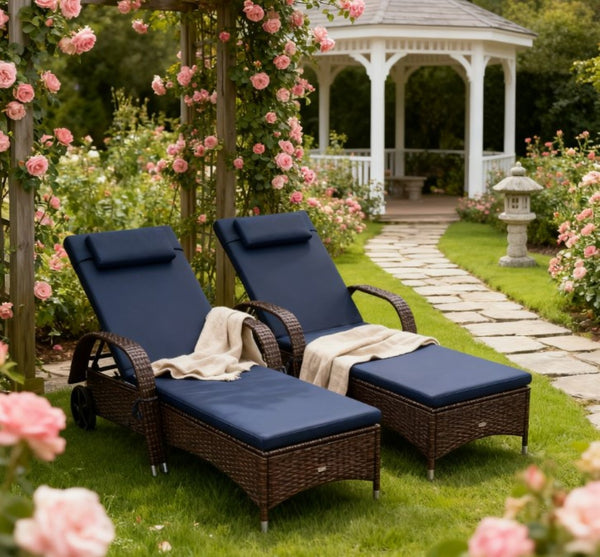 English Elm Adjustable Pe Rattan Outdoor Chaise Lounge with Wheels Cushion and Resort Style T3971P418340
