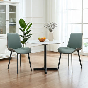 English Elm Green Pu Leather Upholstered Dining Chair Set with Metal Legs for Modern Interiors Dark Green T3967P421198