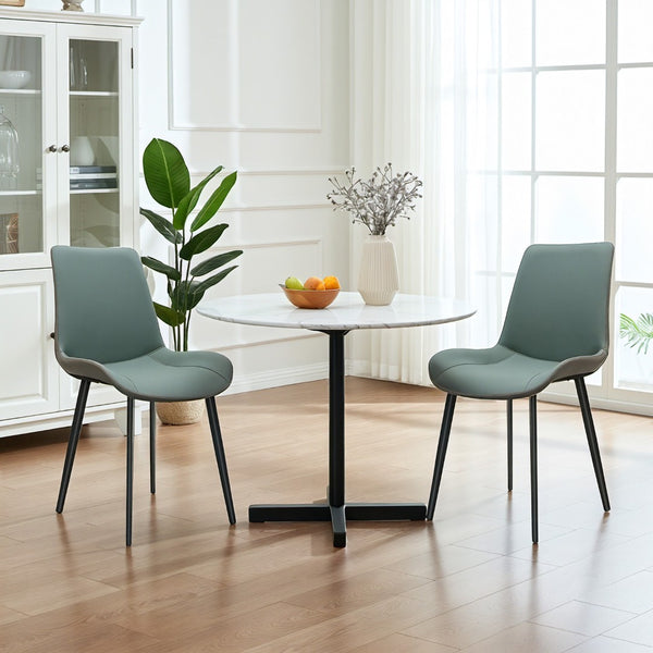 English Elm Green Pu Leather Upholstered Dining Chair Set with Metal Legs for Modern Interiors Dark Green T3967P421198