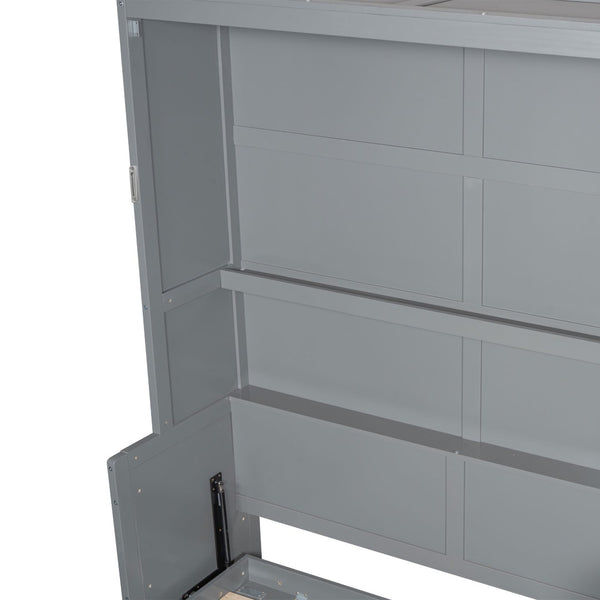 English Elm Queen Murphy Bed with Wardrobe Cabinet Hydraulic Lift Mdf Space Saving Wall Unit Gray LP000581AAE-1
