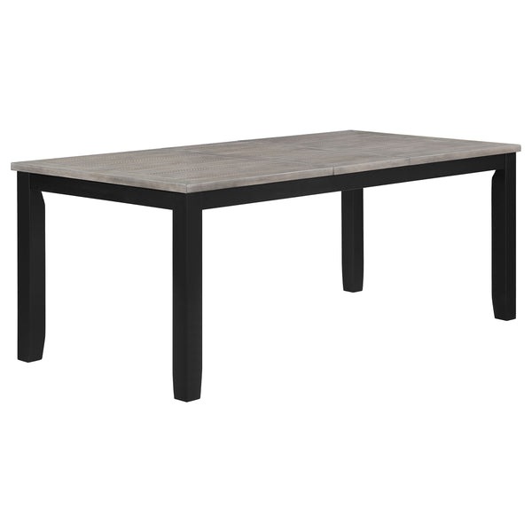 English Elm Centera Grey and Black Rectangular Dining Table with Extension Leaf, Plush Dove Gray Upholstery & Farmhouse Flair B062P358241